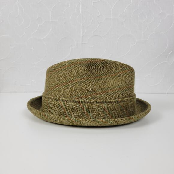 Vintage Richman Bros Fedora Trilby Hat Mens 7-7 1/8 Green Plaid Feathers Box - Picture 4 of 16